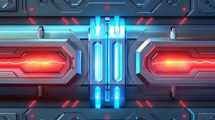 Futuristic metallic panel with glowing lights.