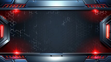 Futuristic metallic background with red neon lights.