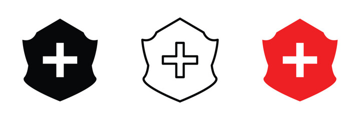 Medical sign inside protection shield showing concept icon of health insurance, medical protection vector. Health shield icons. Health protection symbols in eps 10.