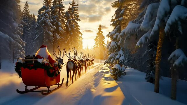 Santa Claus in a sleigh with reindeer