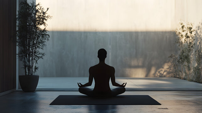 Person meditating alone in a minimalist setting.