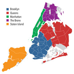 The 5 community districts of New York City, USA