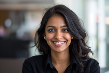 Obraz premium Cheerful Indian Businesswomen in Casual Office Wear, Isolated in Corporate Office Setting