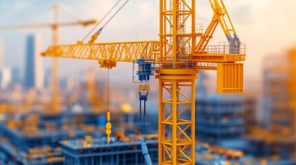 Close-up of a yellow construction crane at a building site, capturing urban development and engineering in action.