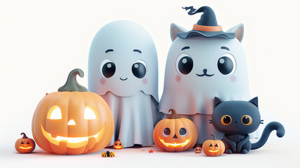 Halloween 3d clipart, pumpkin and cute ghost. ghost costumes