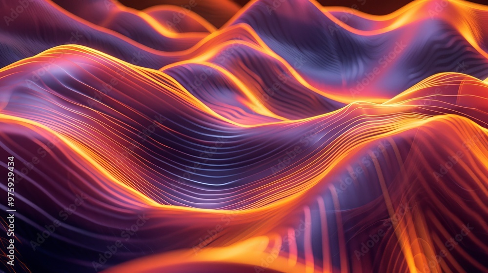 Poster glowing abstract waves illuminated in vibrant colors create a mesmerizing visual experience in a dig