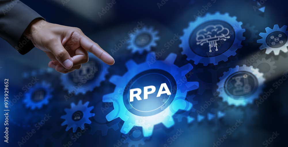 Poster rpa robotic process automation. business optimisation innovation concept