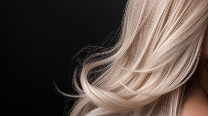 Flowing ash blonde hair with subtle highlights, giving off a soft shine and luxurious texture for a minimalistic yet glamorous style.