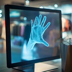 Bridging Worlds: Ghostly Hand Offering Special Deal From Digital Screen, Fusing Physical and Online Shopping Experiences