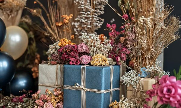Gifts Wrapped with Dried Flowers