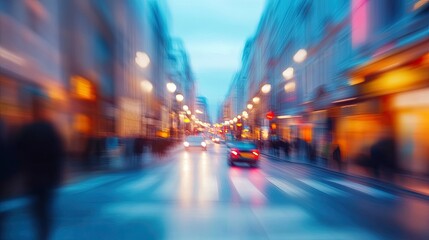 Naklejka premium A blurry street scene, symbolizing cataract-induced vision loss, with only partial clarity in the distance.