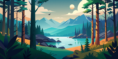 Beautiful bright green forest. Nature. Landscape. Nature lover. Nature, recreation. Forest with mountains.