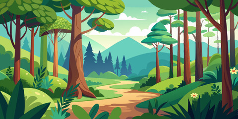 Naklejka premium Beautiful bright green forest. Nature. Landscape. Nature lover. Nature, recreation. Forest with mountains.