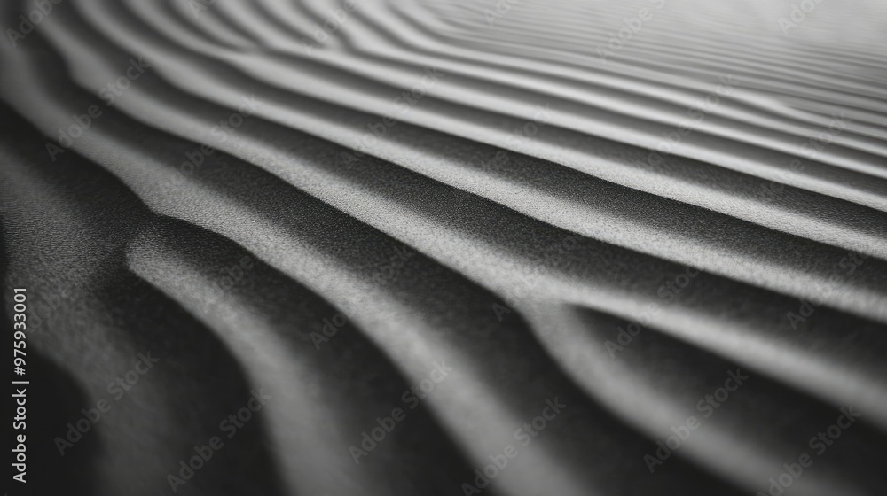 Poster a close-up of rippled sand patterns created by the wind across the surface of a desert dune.