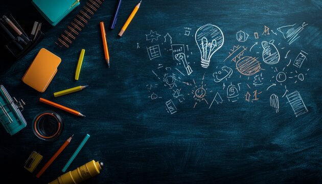 Classroom chalkboard filled with logical reasoning steps, communication, and attitude behavior