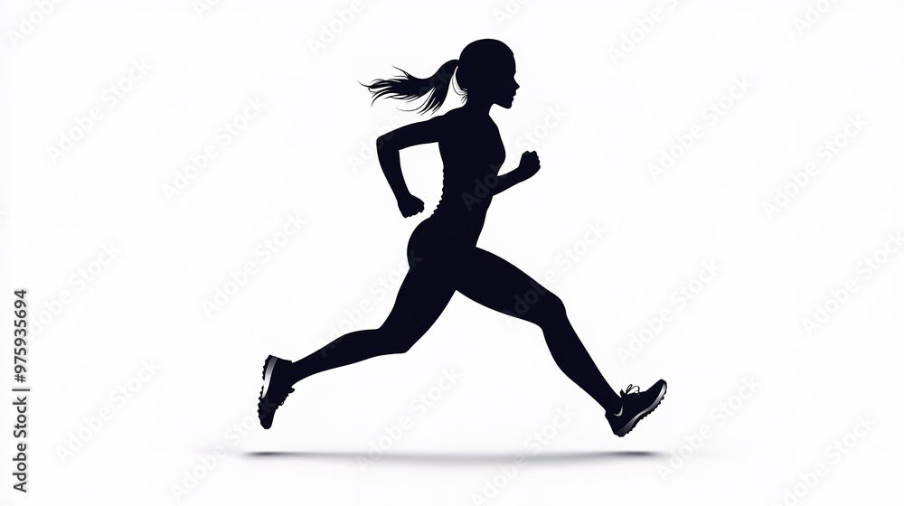 Poster Running girl athlete silhouette clipart on a white background