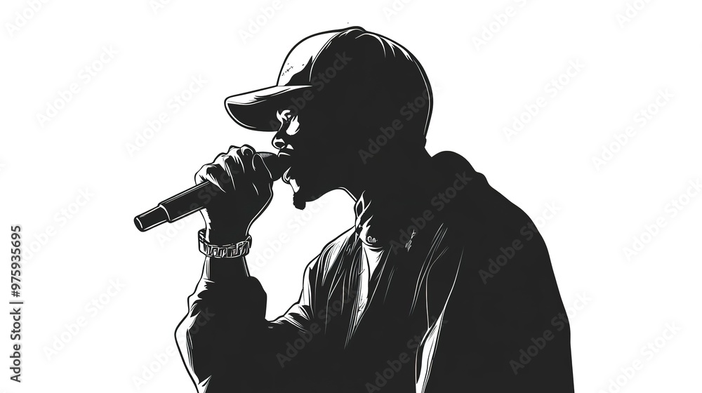 Canvas Prints Hand drawn rapper silhouette illustration simple and minimal on white background