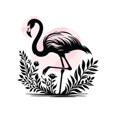 Hand drawn silhouette Flamingo vector illustration with white background, Silhouettes Animal