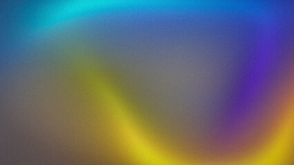 Abstract yellow purple blue grainy summer poster design background. Colorful grainy gradient soft glowing backdrop design, web header, banner.