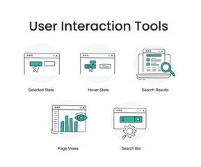 User Interaction Tools. Icons included: Search Results, Page Views, Hover State, Selected State, Search Bar