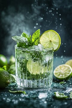 Mojito cocktail with lime and mint