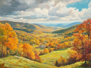 Obraz premium Autumnal Landscape with Village in Valley