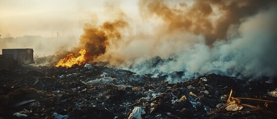 Smoke rising from clothing waste incineration toxic fumes contaminating the air fast fashion invisible damage to the planet
