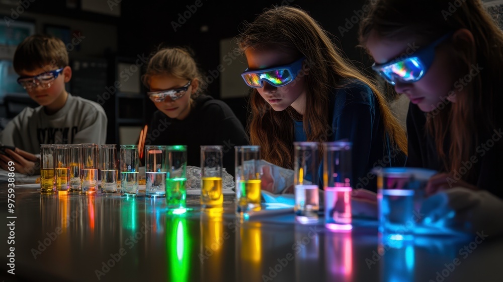 Aufkleber Students Conduct a Light Interference Experiment in the Science Lab During a School Science Class