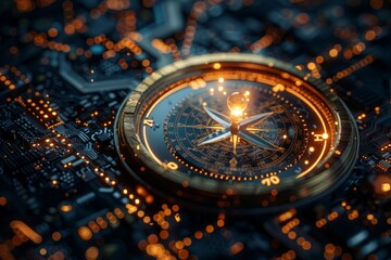 A captivating vintage compass resting on a detailed circuit board, symbolizing navigation in a tech-driven world.