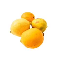 rotten lemons and limes on a white background, not fresh citrus fruits