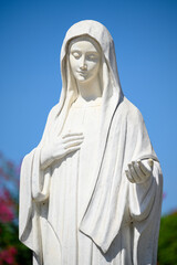 The statue of the Queen of Peace near the St James Church in Medjugorje, Bosnia and Herzegovina.