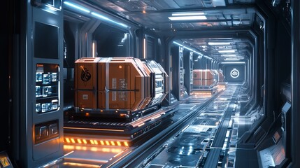 Obraz premium futuristic cargo boxes delivery system 