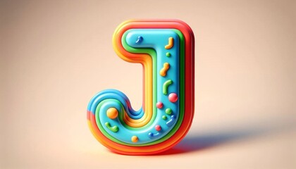 Stunning 3D Character Design: Vibrant Plastic Alphabet J.