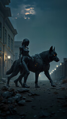 Naklejka premium dog urban future city street pet giant