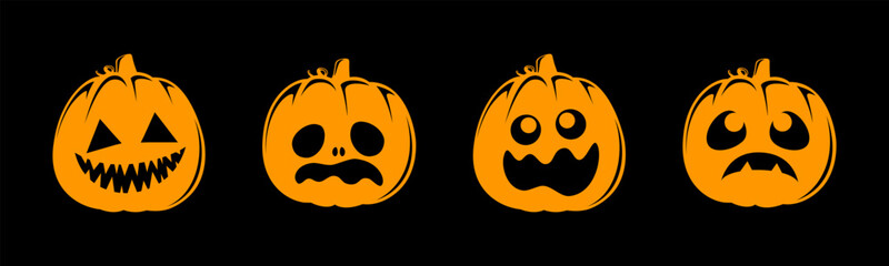 Jack O Lantern Set, Cute Creepy Spooky Halloween Pumpkin, Fall Autumn Sticker Print Illustration