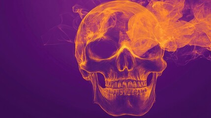 A purple background highlights a skull with bright orange smoke trailing through its eyes, perfect for a modern Halloween poster.