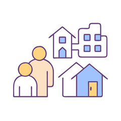 Inclusive Housing Icon in Blue, Lavender, and Peach Tones