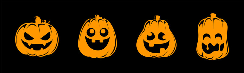 Jack O Lantern Set, Cute Creepy Spooky Halloween Pumpkin, Fall Autumn Sticker Print Illustration