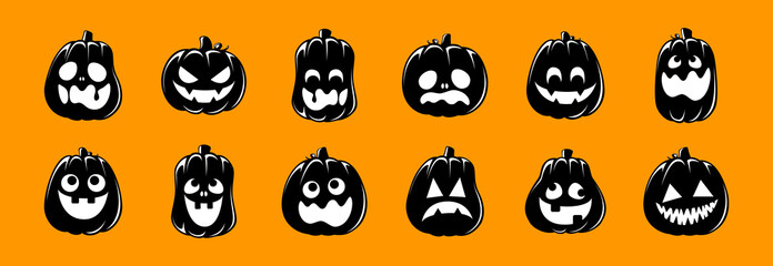 Jack O Lantern Set, Cute Creepy Spooky Halloween Pumpkin, Fall Autumn Sticker Print Illustration