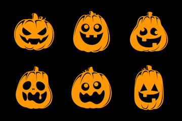 Jack O Lantern Set, Cute Creepy Spooky Halloween Pumpkin, Fall Autumn Sticker Print Illustration