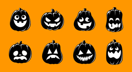 Jack O Lantern Set, Cute Creepy Spooky Halloween Pumpkin, Fall Autumn Sticker Print Illustration