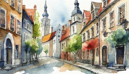 Fototapeta premium european city landscape in aquarelle 
