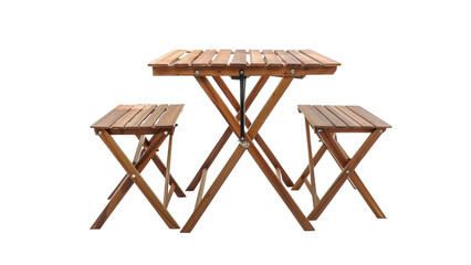 Compact folding table with two stools, isolated on a white background