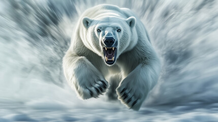 Polar bear charging toward the camera, Polar bear attack , angry