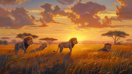 pride of lions in the savannah