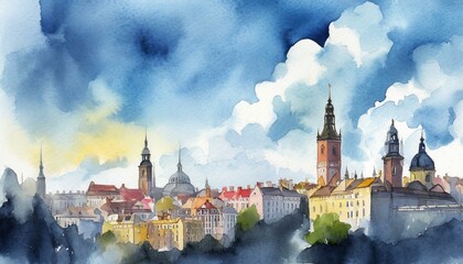 Fototapeta premium european city landscape in aquarelle 