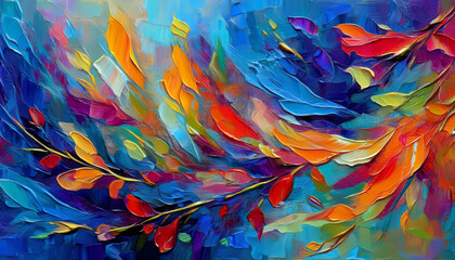 Flowing Autumn Leaves in Abstract Oil Painting