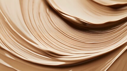 A close-up of the texture and color of liquid foundation, in a light beige color, a smooth cream on an isolated background