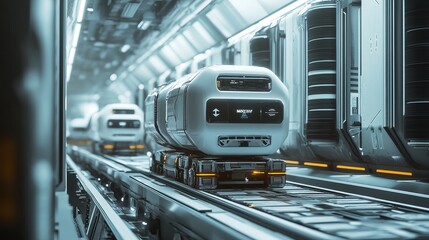 Obraz premium futuristic cargo boxes delivery system 