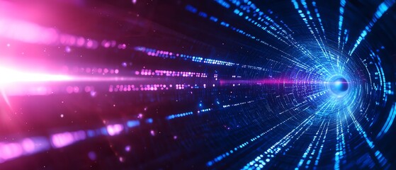 Fototapeta premium Futuristic passage with holographic displays, a vision of a techdriven future, immersive digital experience